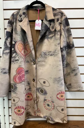 Yolly Hearts & Eyes Button Down Coat